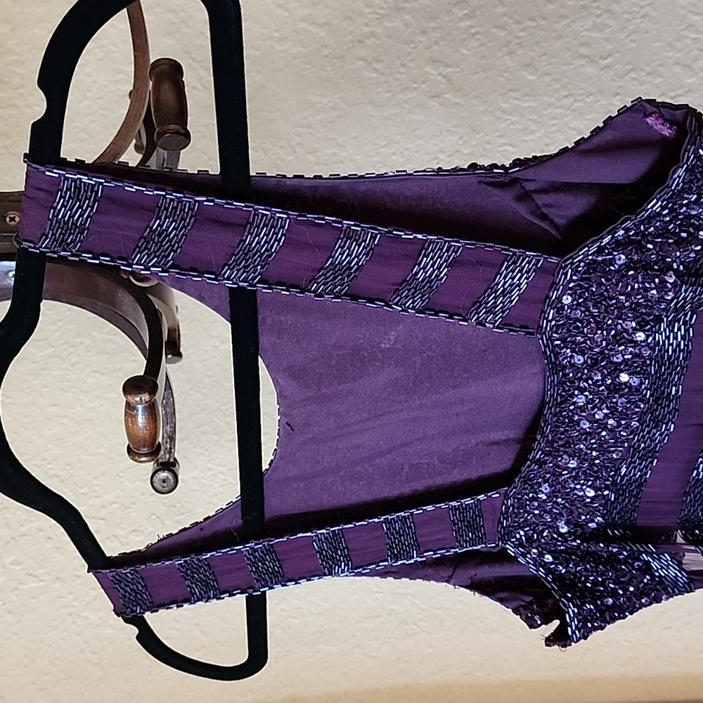 Laurence Kazar Gown 100% Silk Dress size PS plum color beaded VINTAGE - Picture 11 of 17